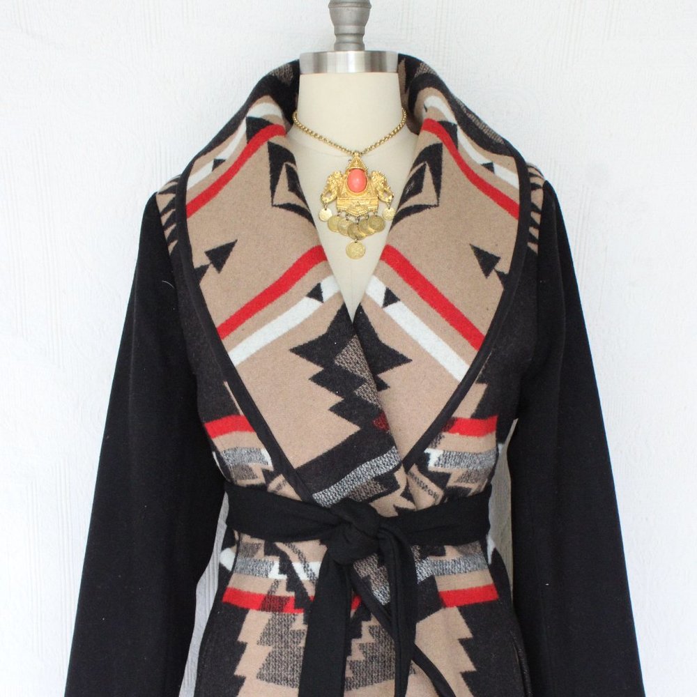 Pendleton wool blanket tribal Aztec southwest tribal wrap jacket coat cardigan - Picture 5 of 10